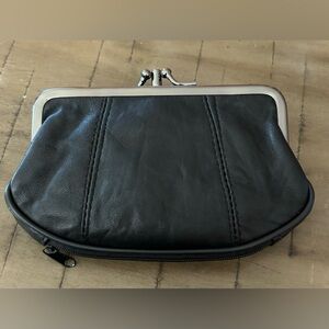 Black Leather Kiss-Lock Coin Purse
